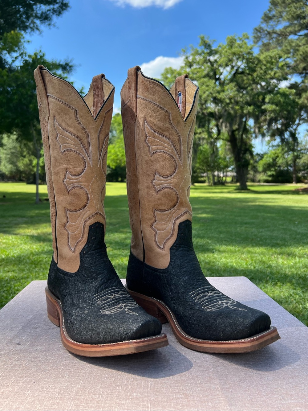 Rios of Mercedes 16” Men’s Black and Brown Cowboy Boots